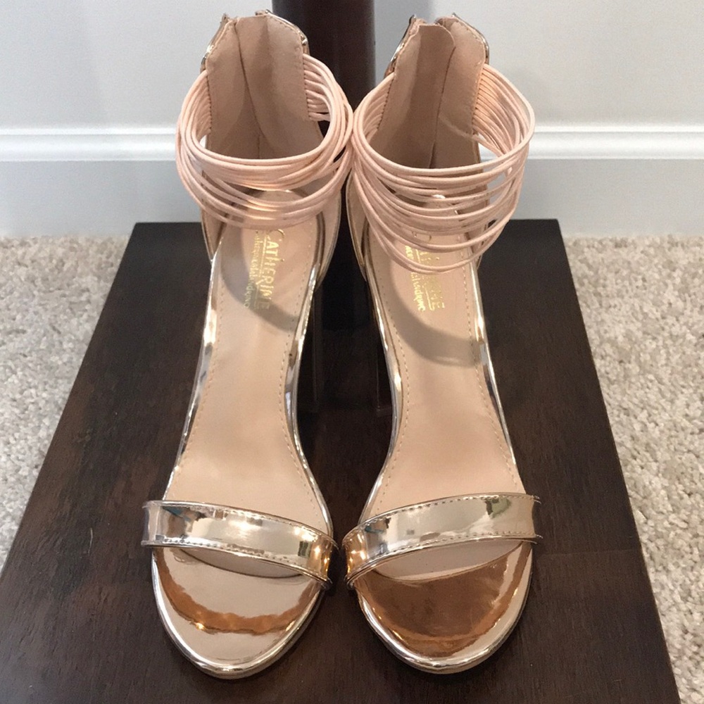Final Price- CATHERINE MALANDRINO Metallic Rose Gold Ankle-Strap Heels - Picture 6 of 16